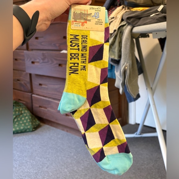 NWT BlueQ "Dealing With Me Must Be Fun" Women's Colorful Geometric Socks - Picture 3 of 3